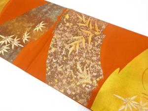 変わり地紙に笹模様織り出し　袋帯